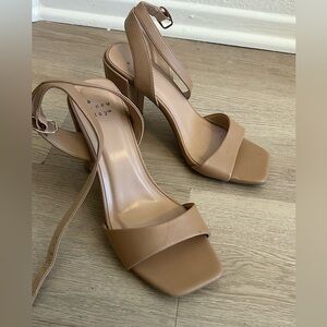 Tan strappy block heels